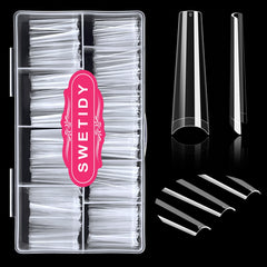 SWETIDY extensiones de uñas con forma ataúd claras para un ajuste natural