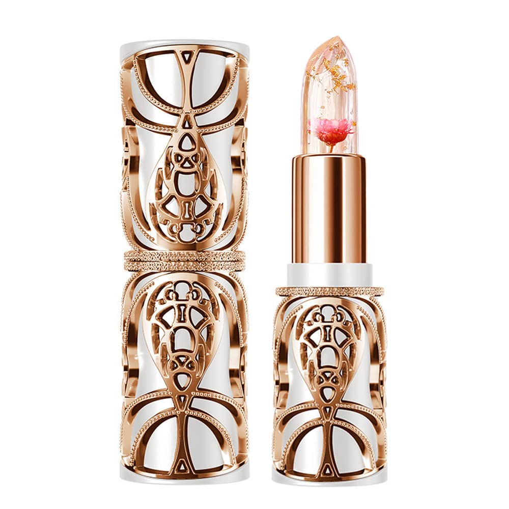 SWETIYOU balsamo labial flor cristal en tubo dorado, cambia color según temperatura.