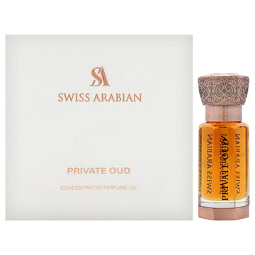 Swiss Arabian Private Oud, botella de lujo, aroma duradero para ocasiones especiales.