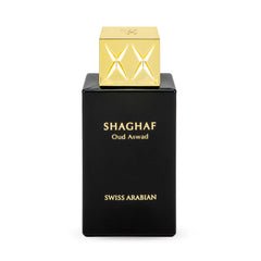 Swiss Arabian Shaghaf Oud Aswad—botella elegante para uso diario, duración prolongada.