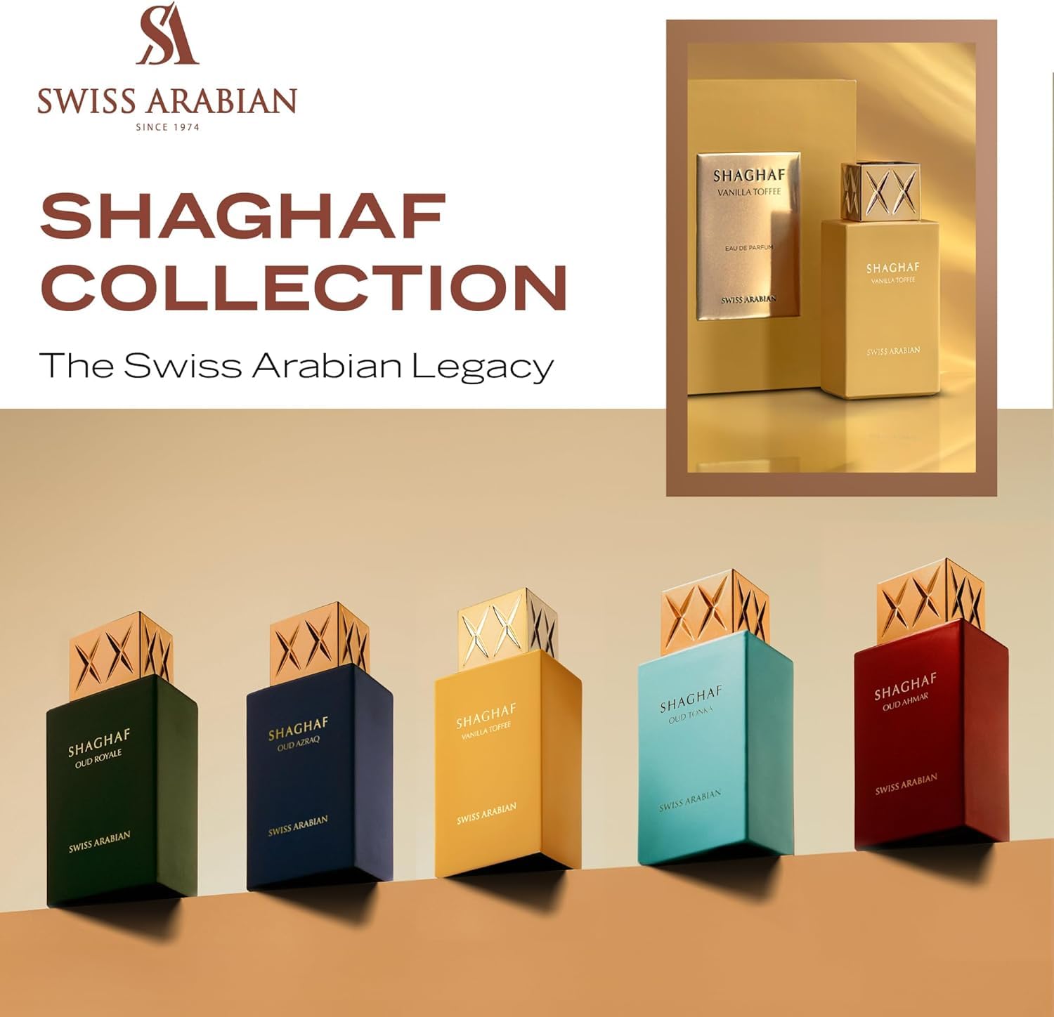 Swiss Arabian Shaghaf Vanilla Toffee, tamaño de viaje ideal para llevar en la bolsa.