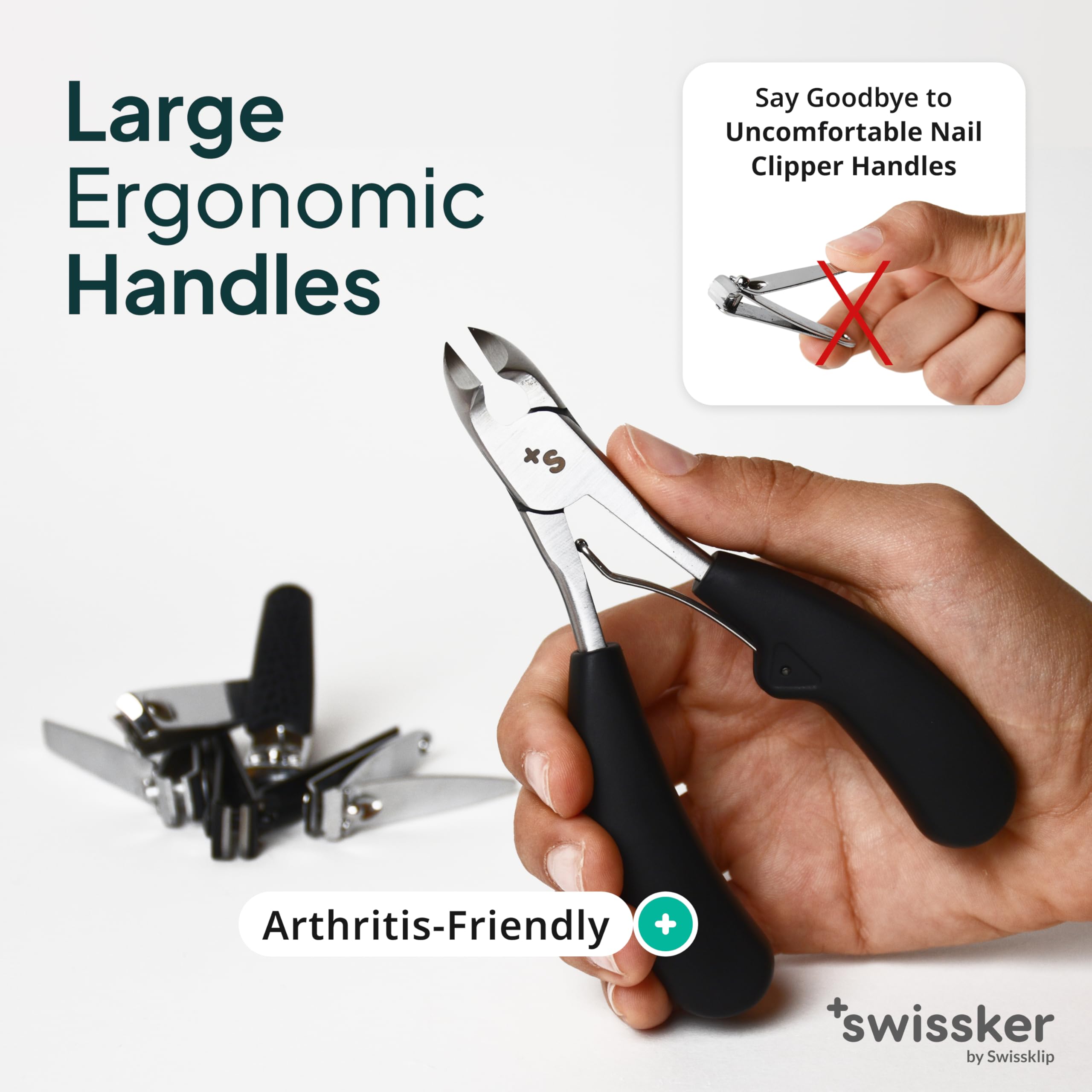 Mango largo ergonómico de Swissker reduce la fatiga al recortar.