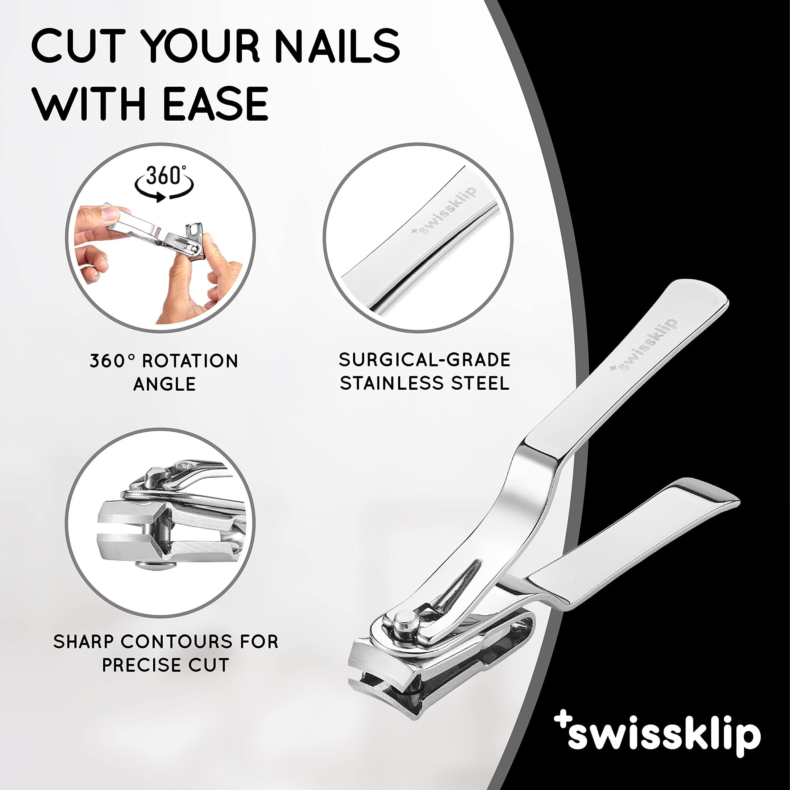 Swissker coupe-ongles prise ergonomique pour une manipulation confortable.