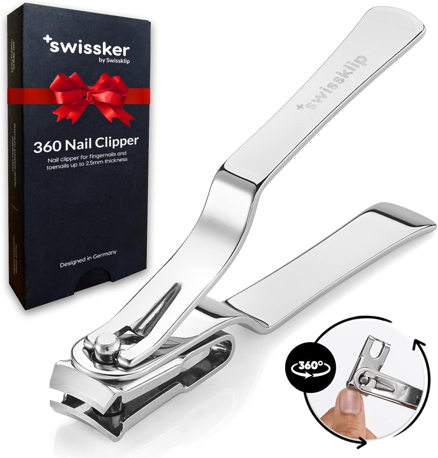 Swissker coupe-ongles avec tête rotative 360 degrés pour un contrôle précis.