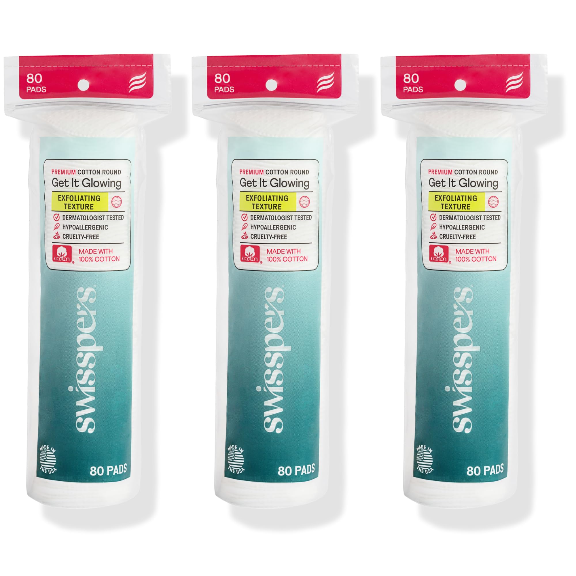 Discos de algodón Swisspers premium, doble cara, exfoliación suave para una limpieza más suave.