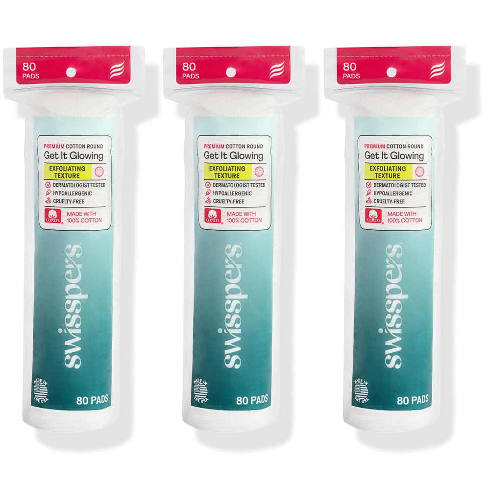 Discos de algodón Swisspers premium, doble cara, exfoliación suave para una limpieza más suave.