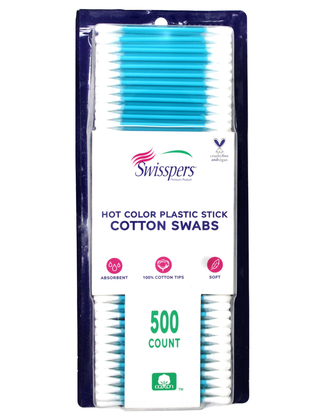 Swisspers hisopos coloreados, 500 unidades, ideales para aplicación suave de maquillaje