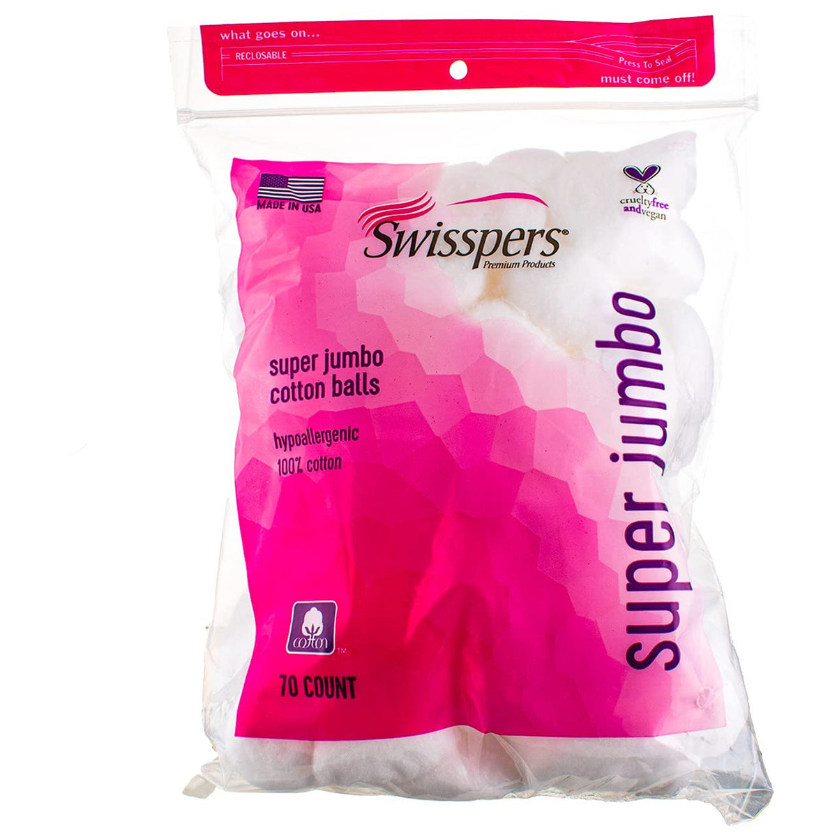 Bola de algodón jumbo Swisspers para desmaquillar con suavidad y alta absorción.