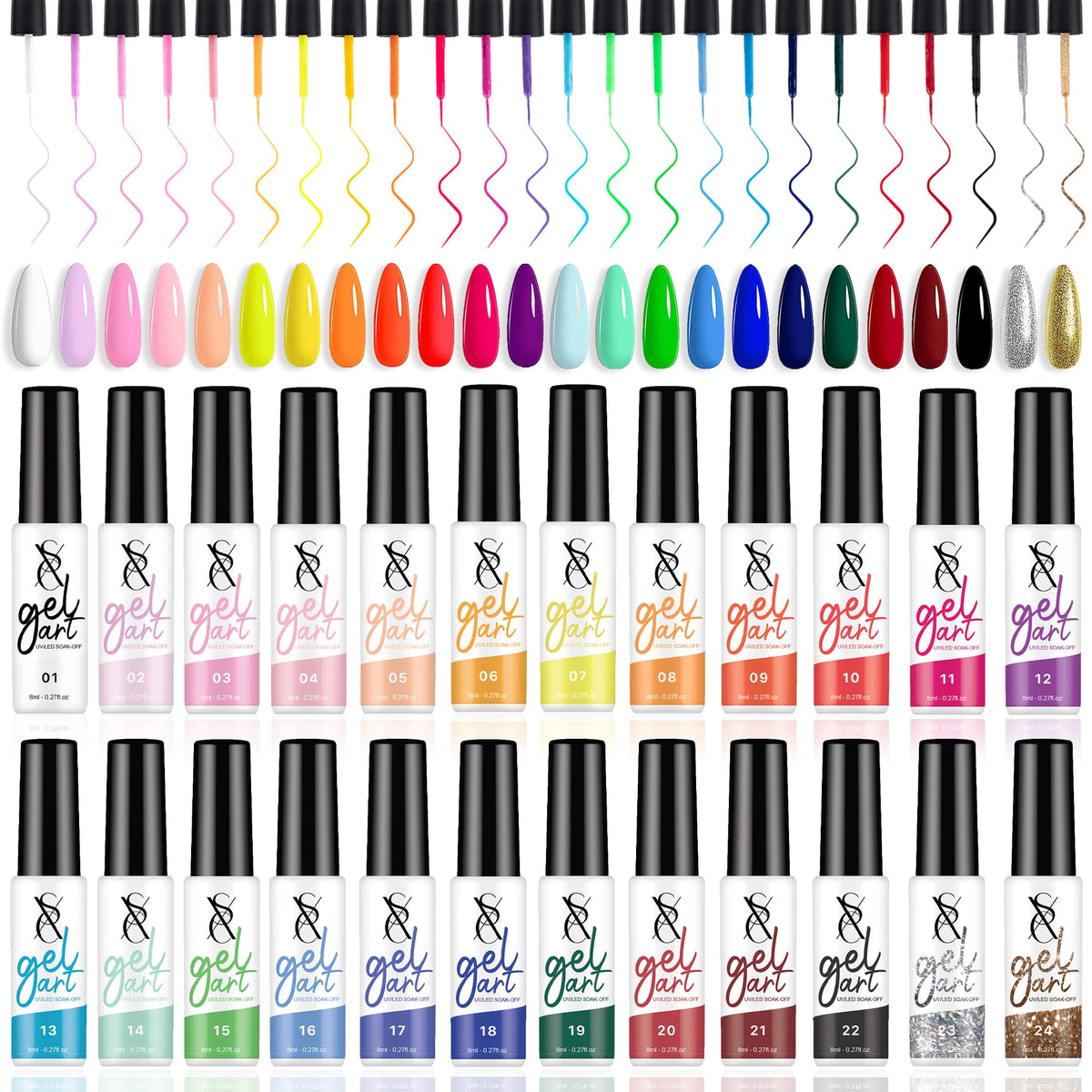 SXC 24 colores gel liner con pincel integrado para trazos finos en manicura