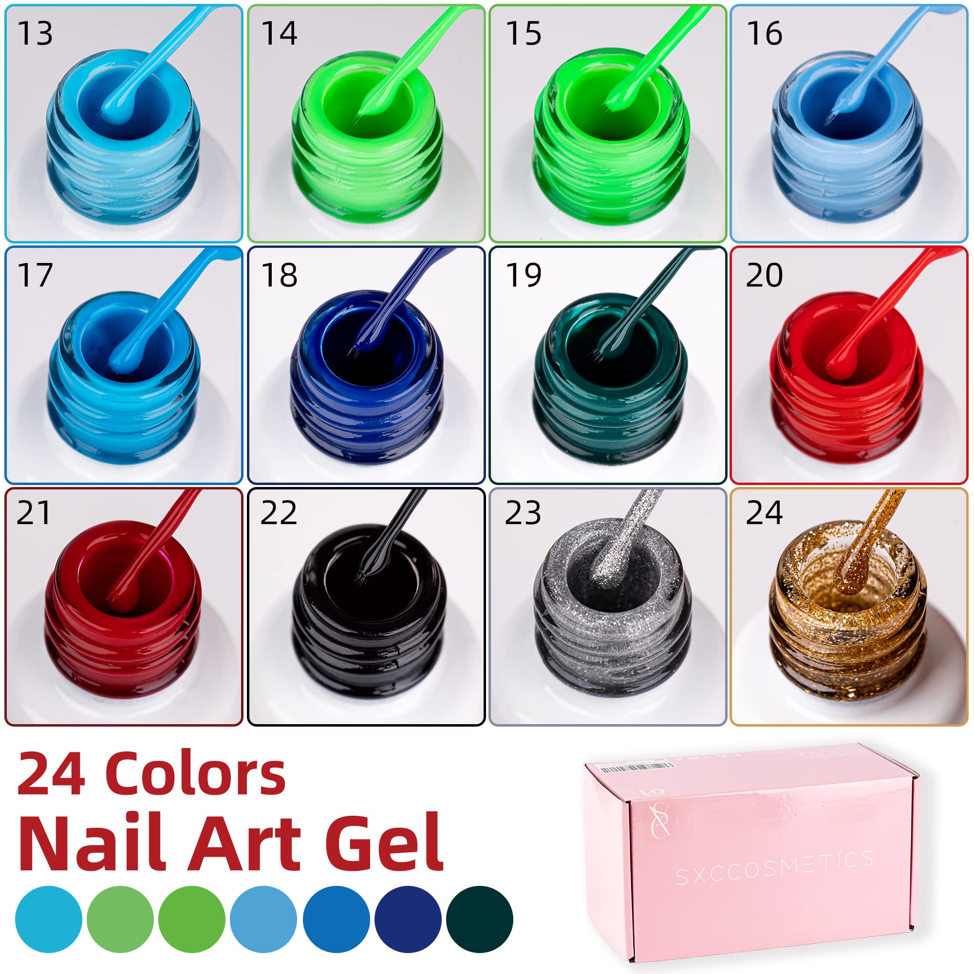 SXC paleta de 24 colores para arte de uñas variado