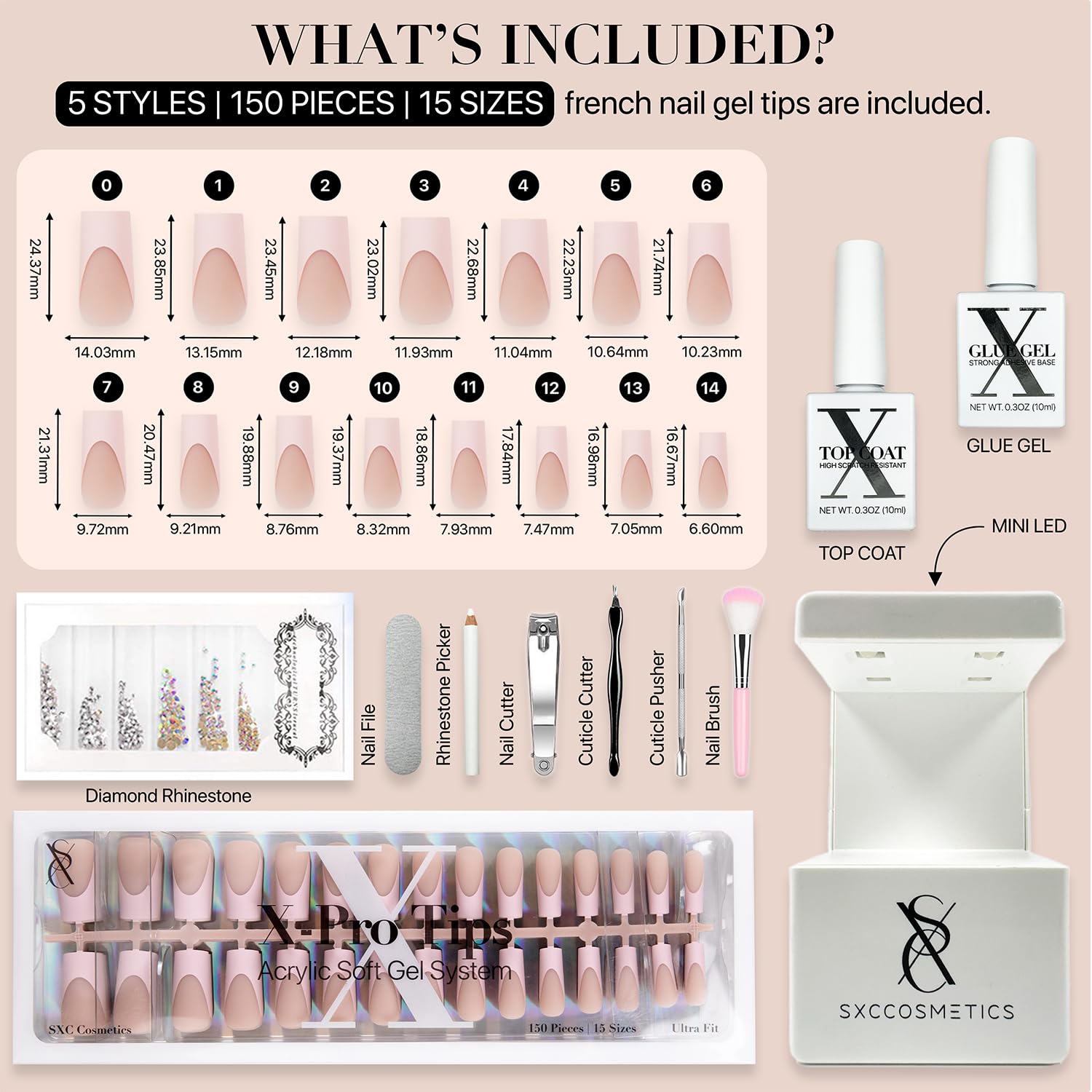 SXC Uñas duraderas con acabado brillante contra desgaste diario.
