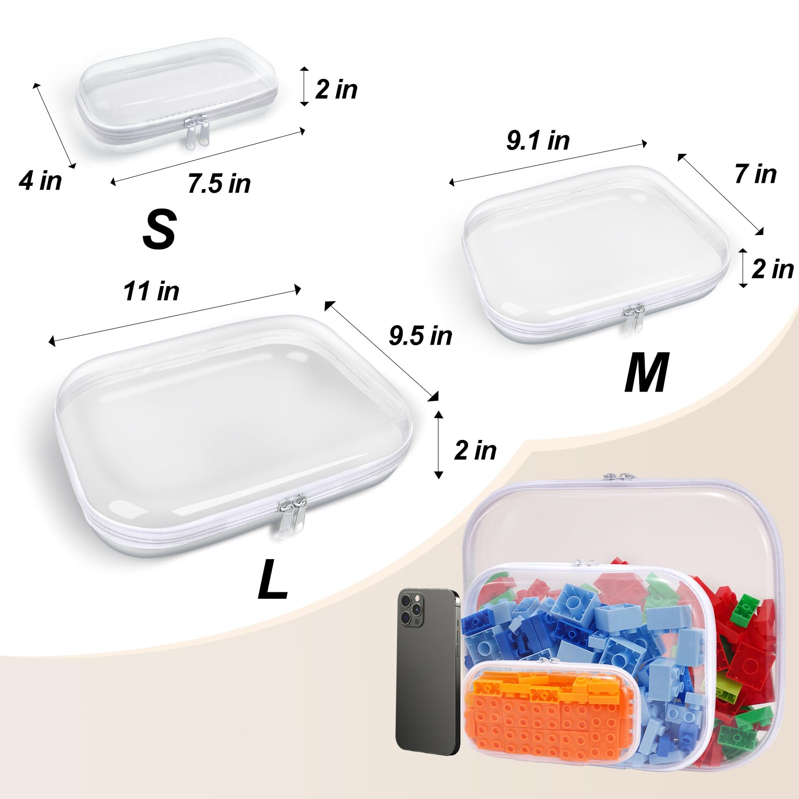 SXS LACONIC étui transparent petite fermeture double, pratique pour cosmétiques