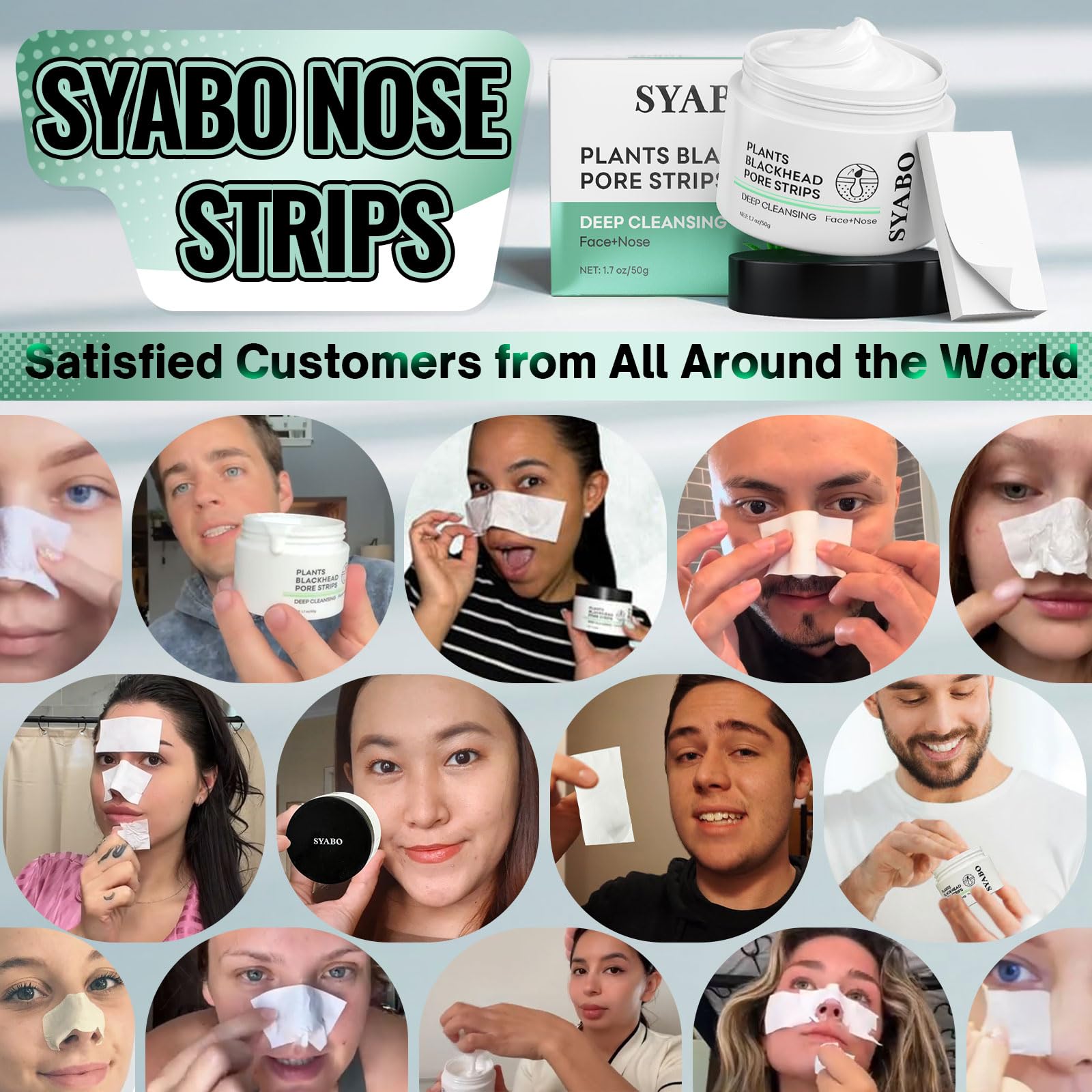 SYABO tiras quitapuntos para rostro, absorben grasa y suciedad.