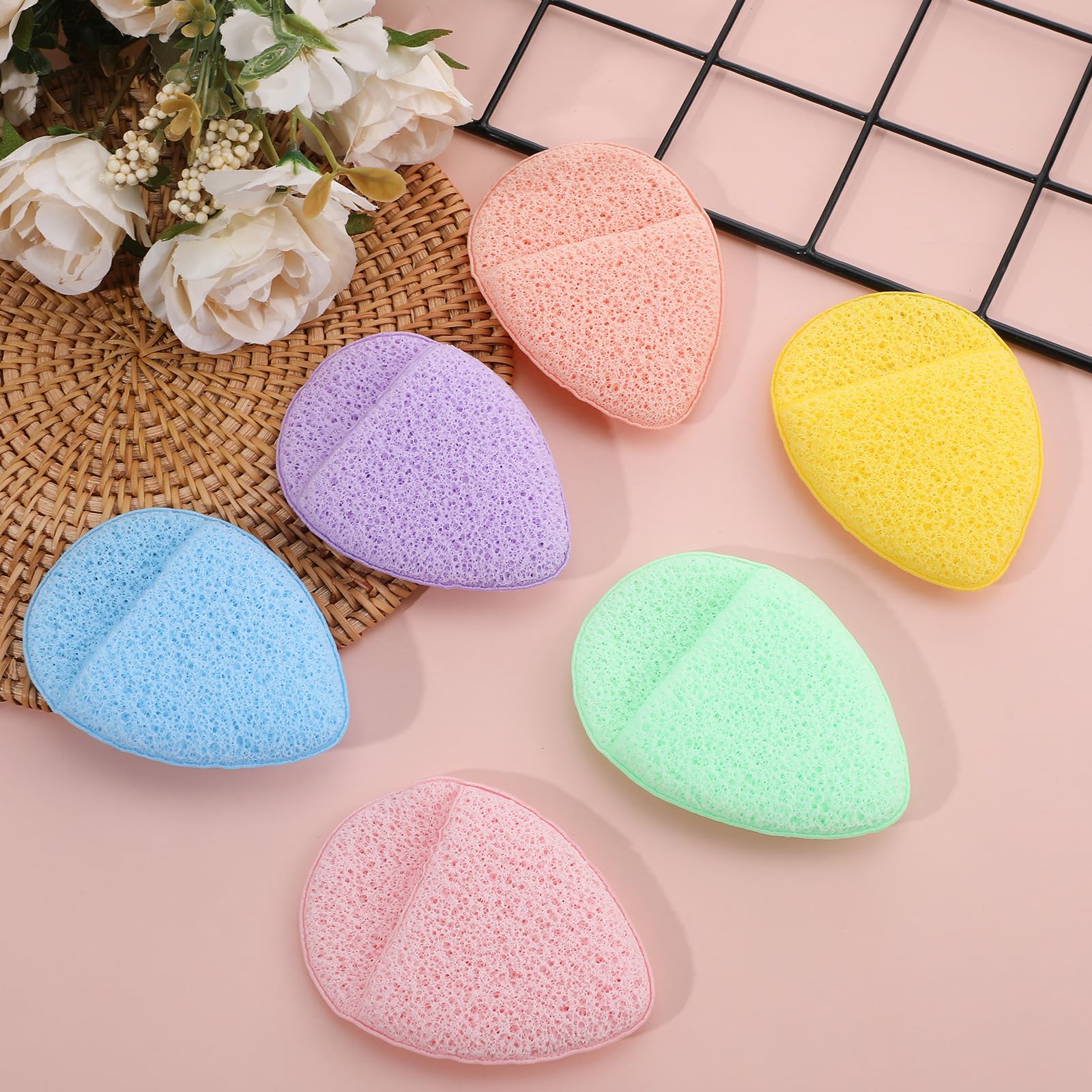 SynHHnergyx esponjas faciales tono piel para cuidado suave y exfoliación controlada.