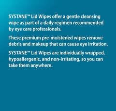 Toallita Systane para aplicación suave en el borde de los párpados.