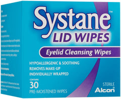 Paquete de 30 toallitas para párpados Systane, listo para uso diario.