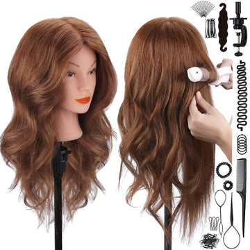 SZCY cabeza mannequin con cabello humano real, 18 pulgadas, ideal para prácticas de peluquería.