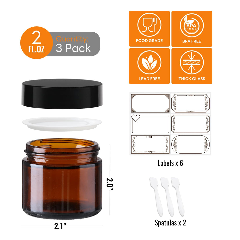 Jarras SZUAH ámbar 60 ml con forro interior para cosméticos caseros