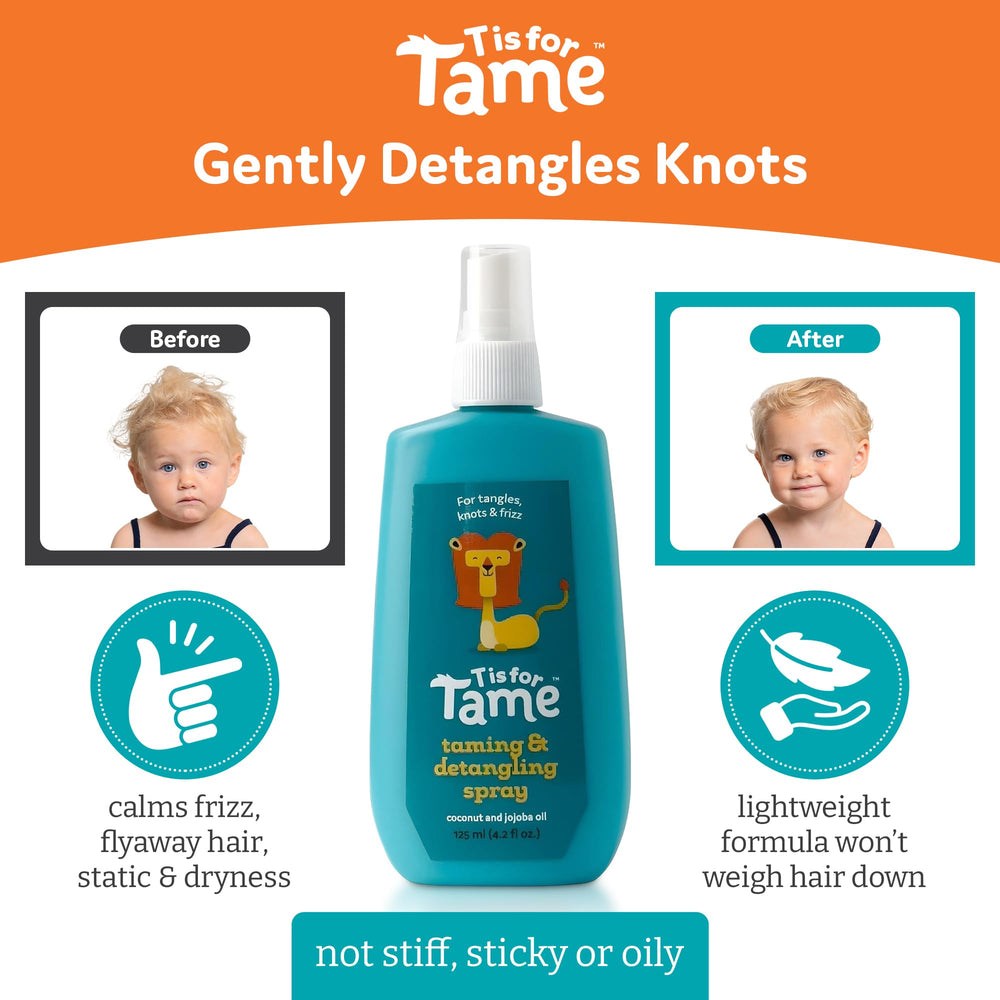 T is for Tame: aerosol desenredante suave para cabellos infantiles, facilita peinar