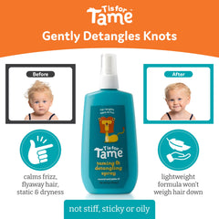 T is for Tame: aerosol desenredante suave para cabellos infantiles, facilita peinar