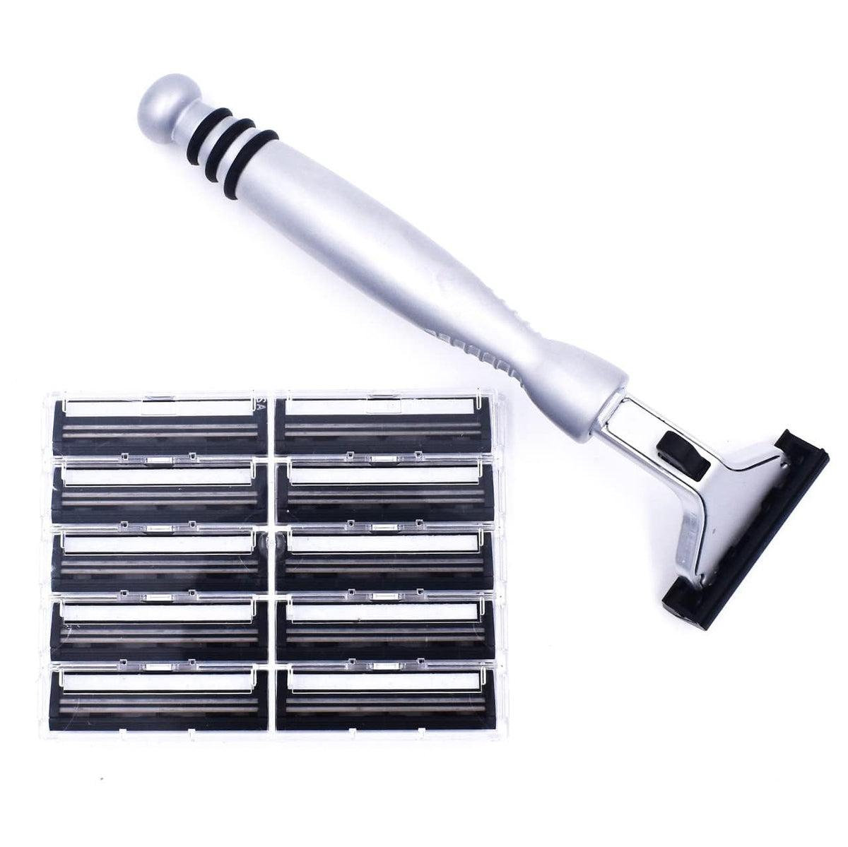 Taconic Shave, manija cromada de peso equilibrado para control preciso en el afeitado.