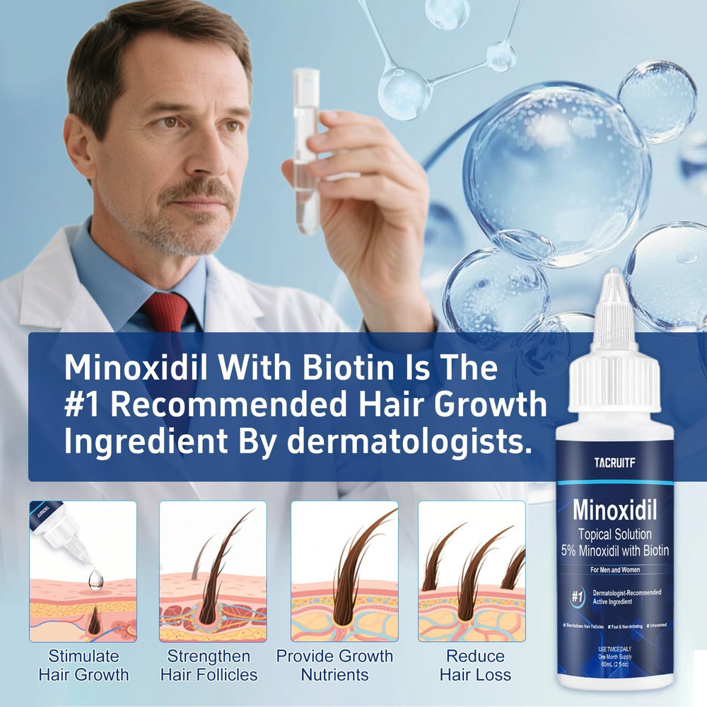 Absorción rápida en cuero cabelludo con Tacruitf Minoxidil, sin residuo visible.
