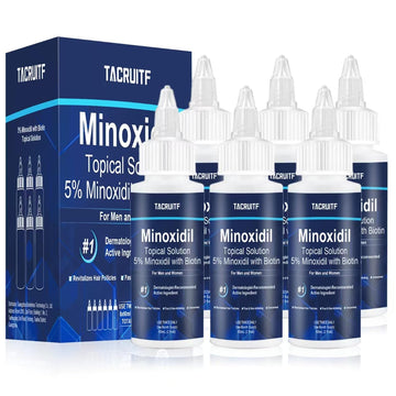 Tacruitf Minoxidil con Biotina, botella visible para uso diario y fortalecimiento capilar.