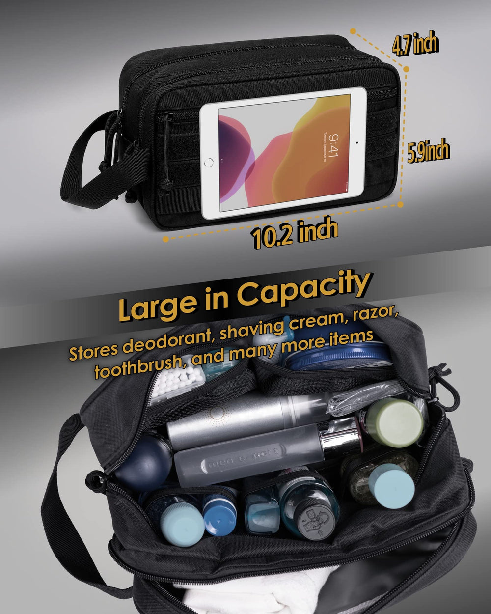TACTICISM bolsa de aseo para hombre, bolsillo impermeable, transporte seguro de artículos húmedos.