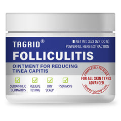 TAGRID Folliculitis Cream bottle close-up showing lightweight hydration.