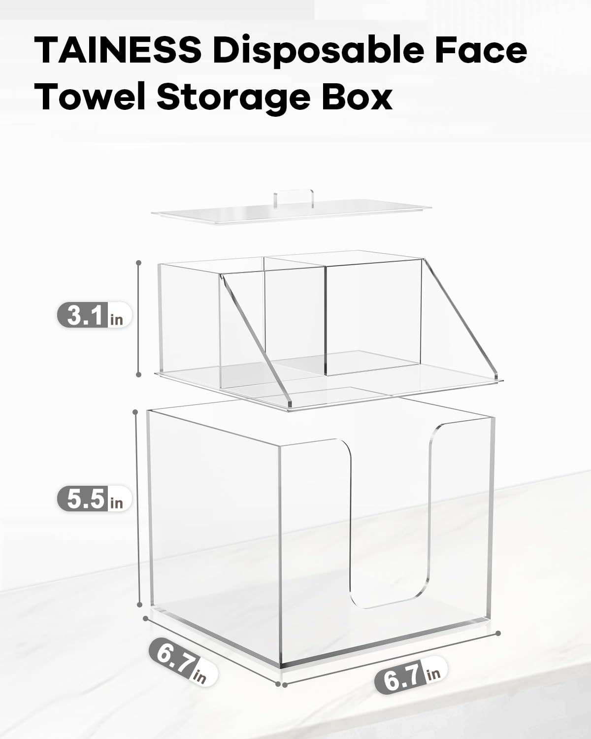 TAINESS caja acrilica durable y brillante para mantener cosméticos y toallas secas