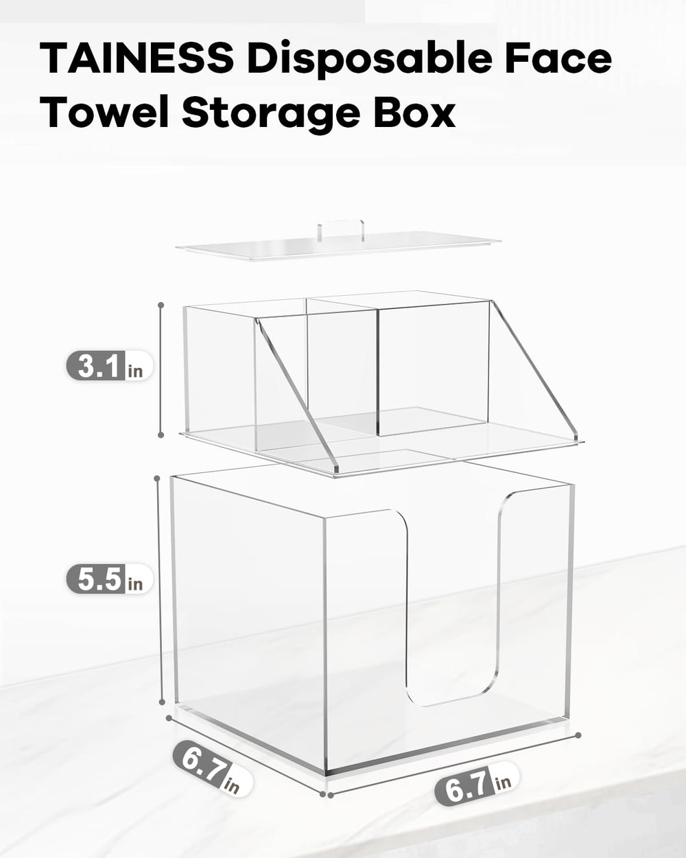 TAINESS caja acrilica durable y brillante para mantener cosméticos y toallas secas