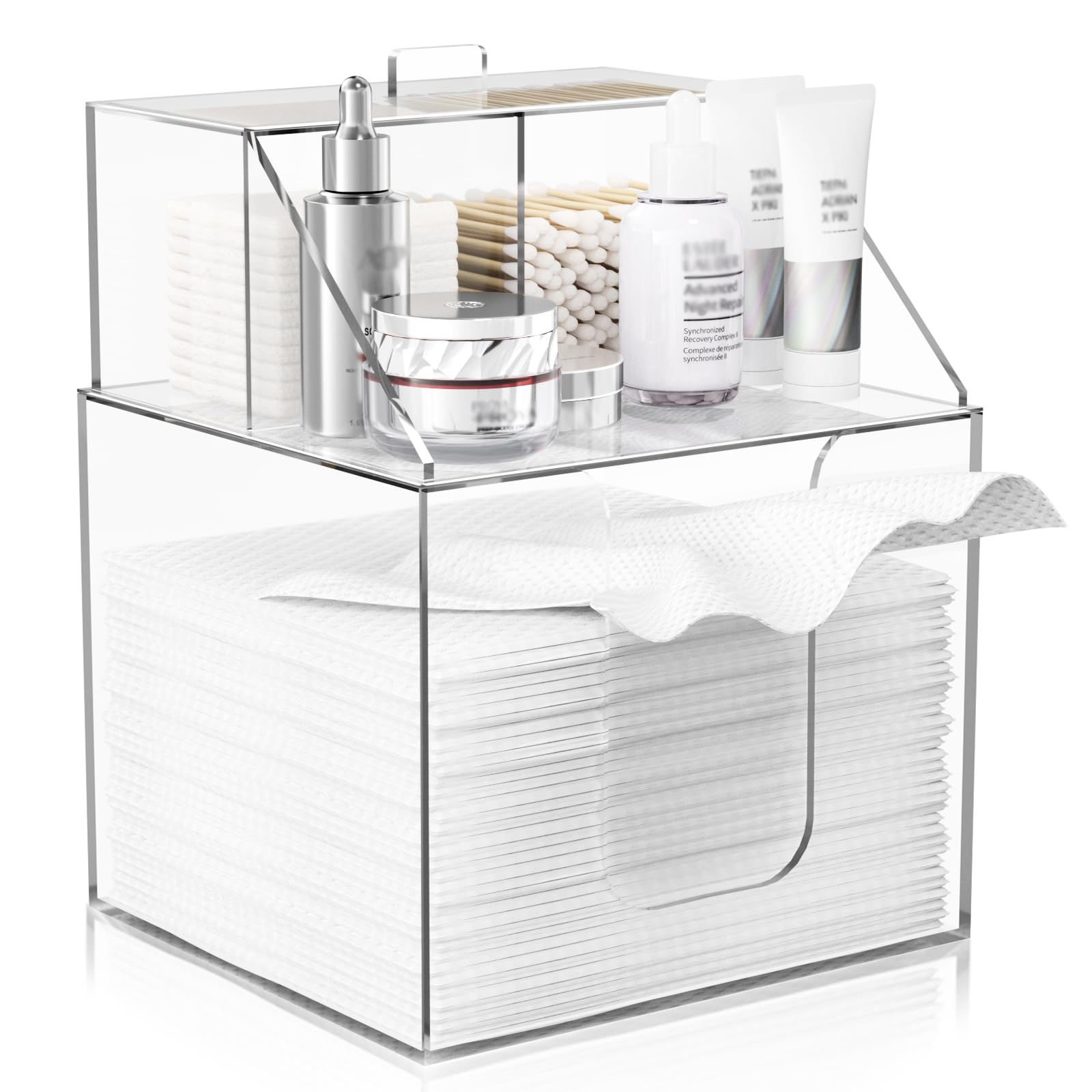 TAINESS caja almacenamiento toallas faciales de doble capa para ordenar en baño