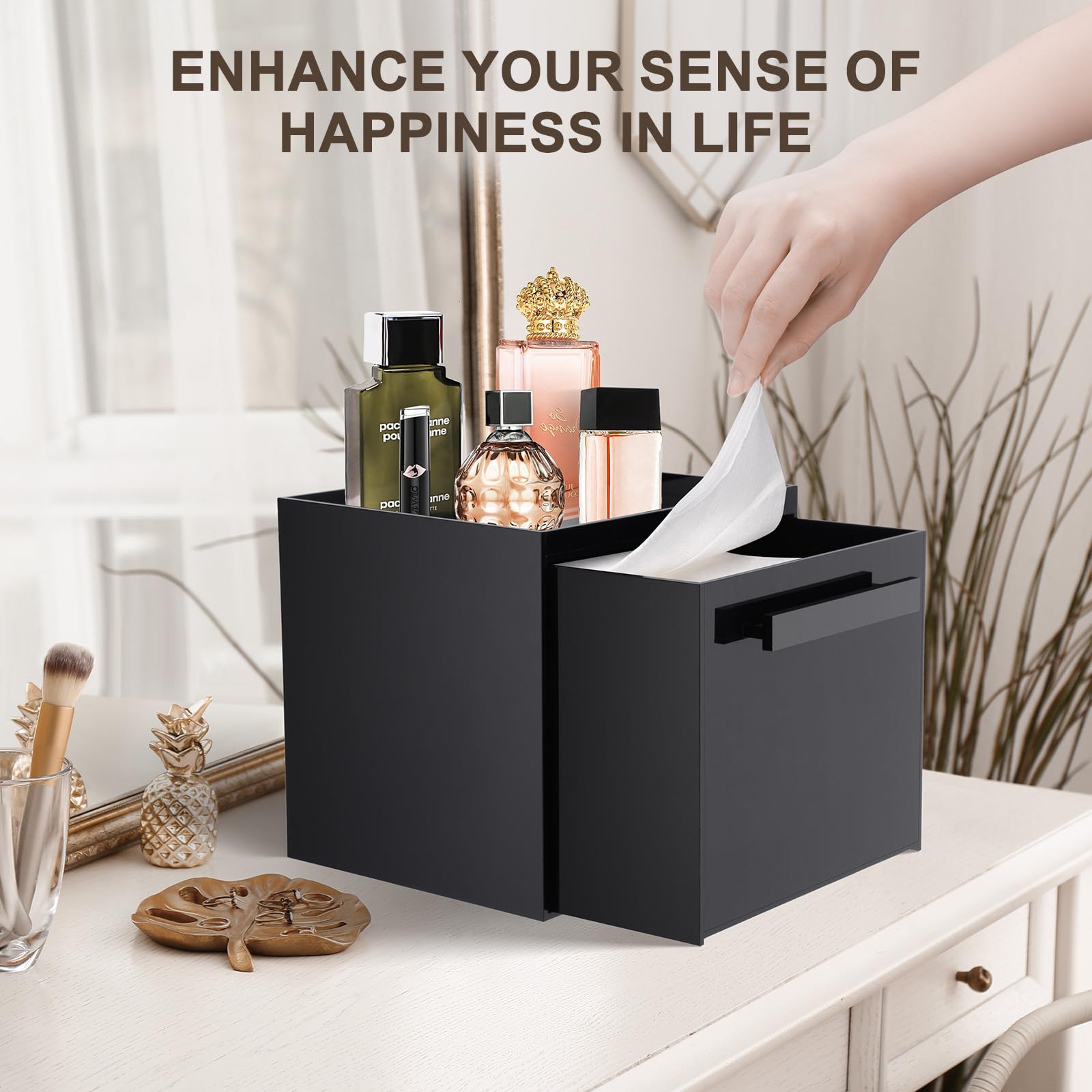 TAINESS organizador de cristal con cajón, ideal para baño moderno.