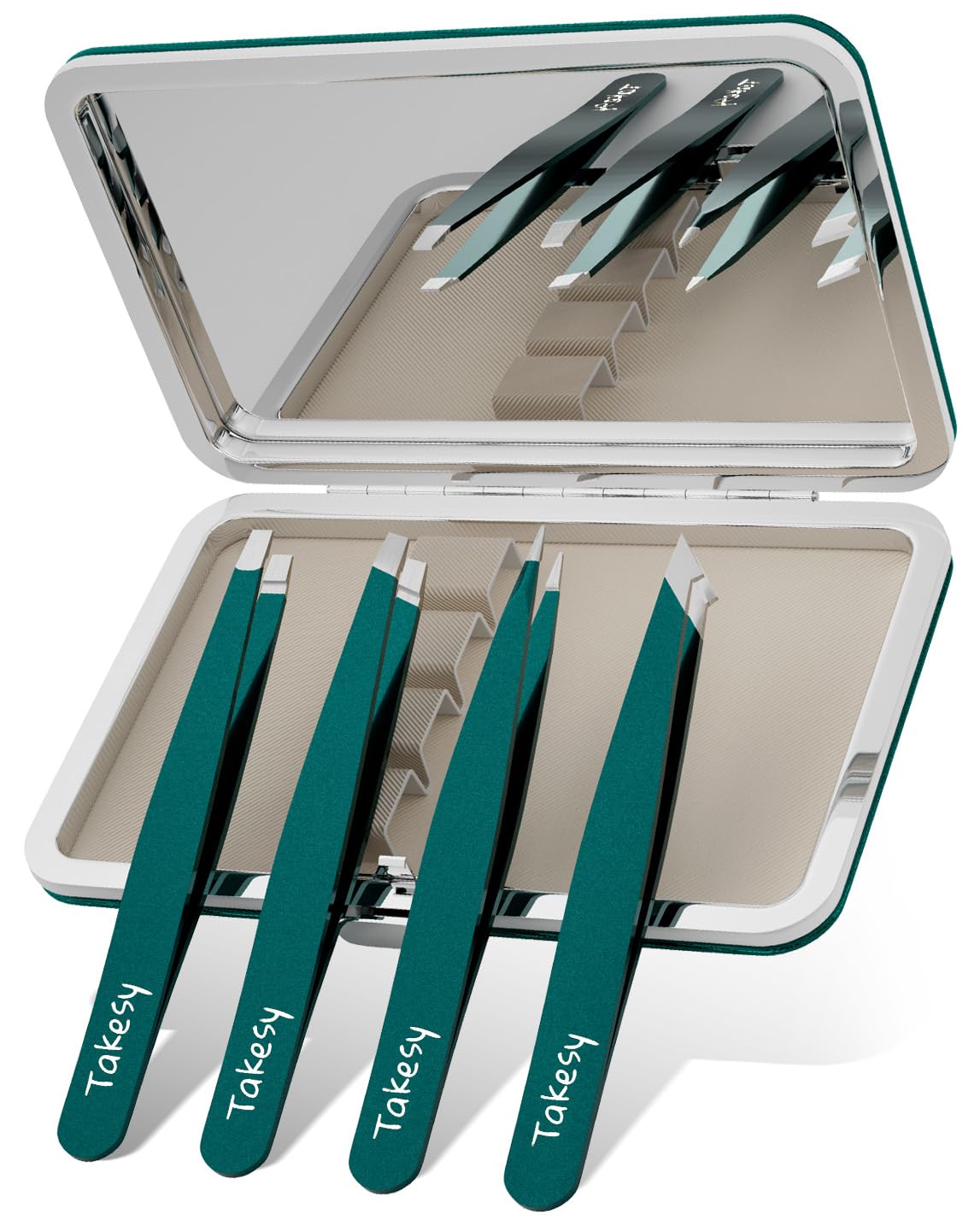 Takesy pinzas planas con estuche de cuero para delinear cejas con claridad.