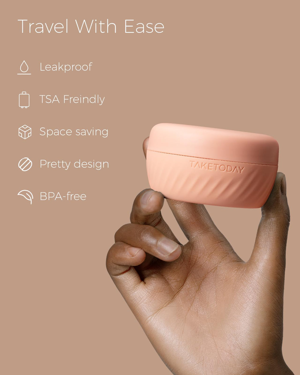 TakeToday contenedor de 2 oz, boca amplia para rellenar fácilmente y evitar derrames.