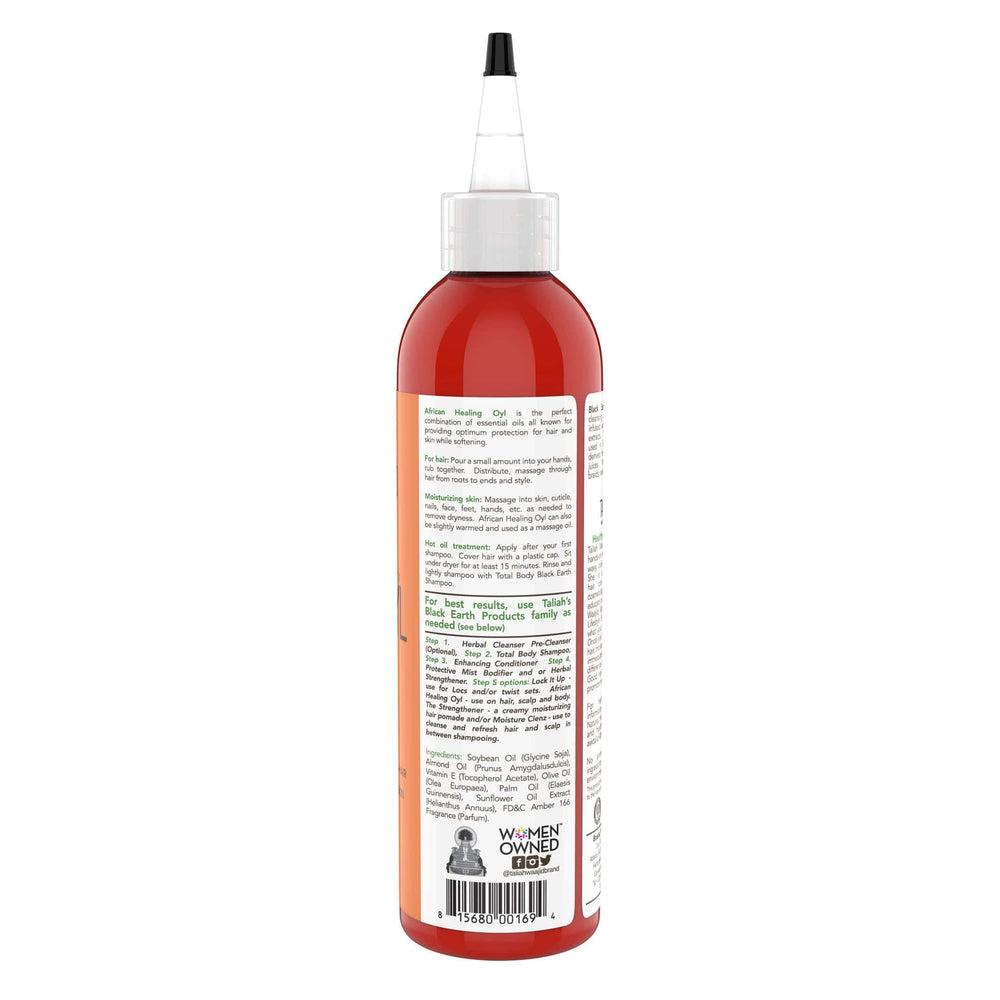 Tratamiento de aceite caliente con African Healing Oyl para cabello y cuero cabelludo.