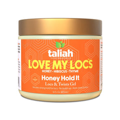 Taliah Waajid Love My Locs: imagen de ingredientes miel, hibisco y tomillo para hidratación.