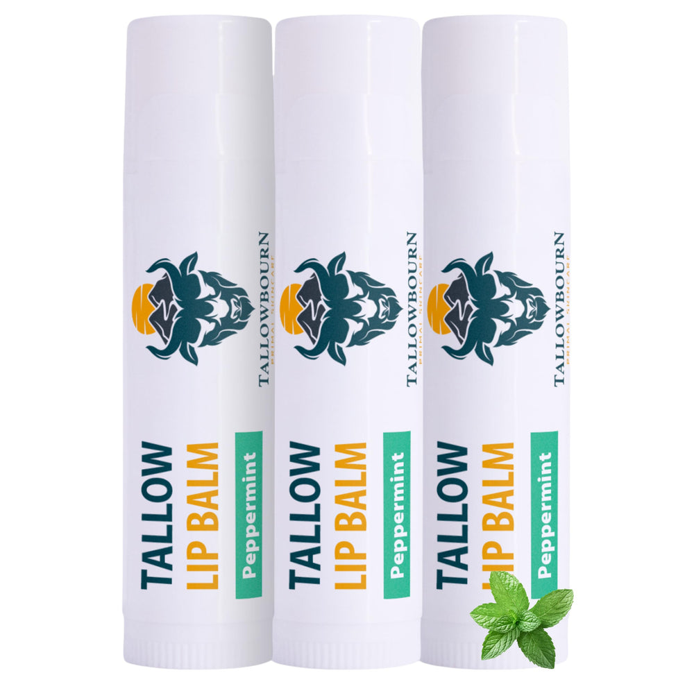 Bálsamo labial Tallowbourn con grasa de vaca y coco para hidratación.
