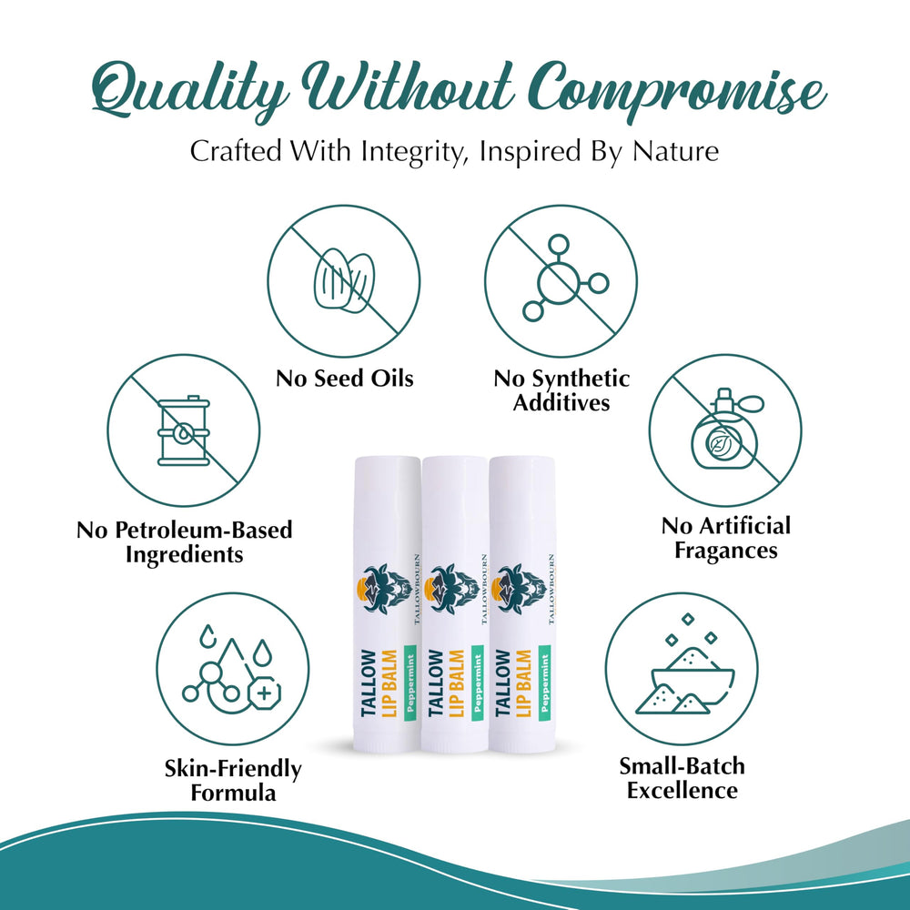 Bálsamo labial natural Tallowbourn para uso diario con ingredientes simples.
