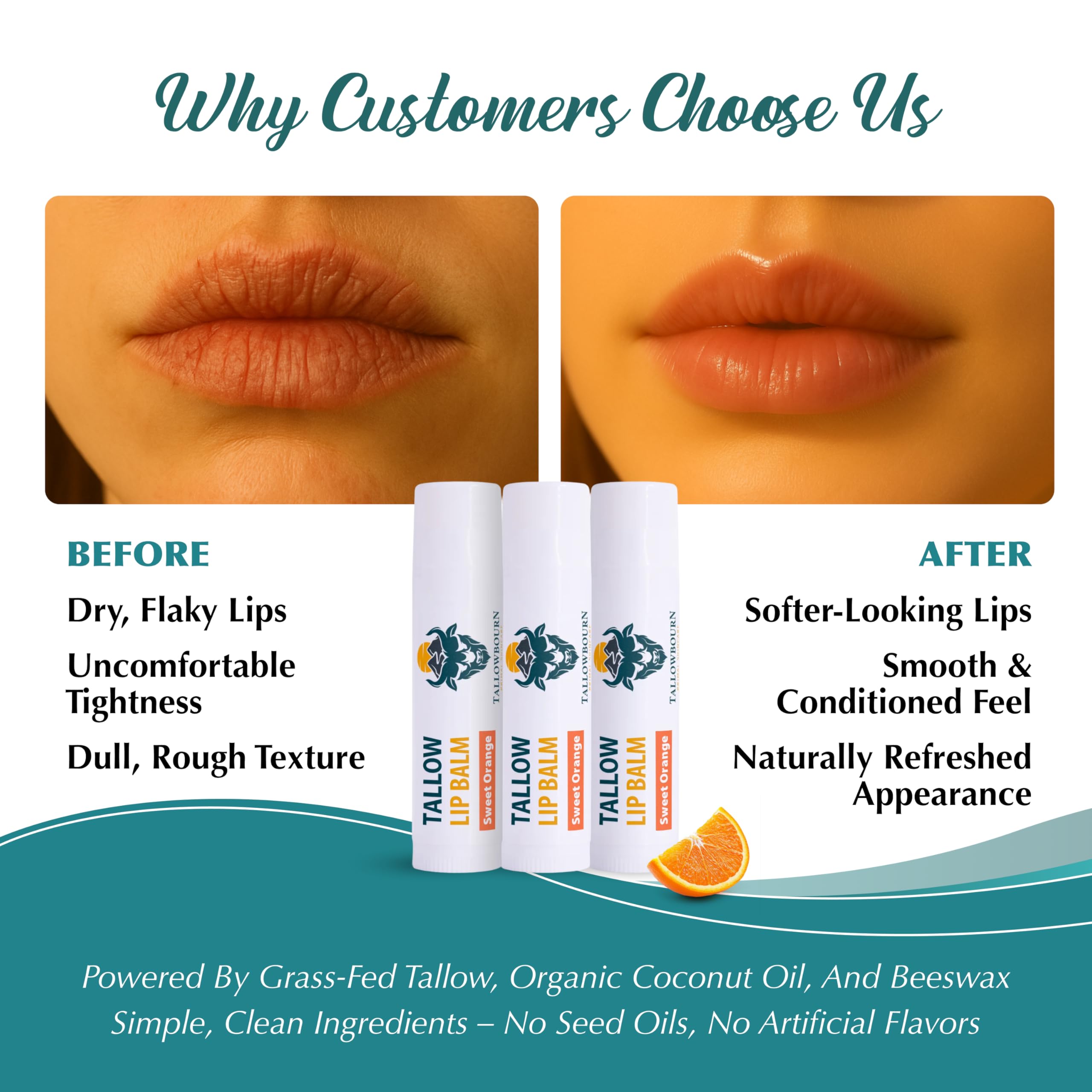 Bálsamo labial Tallowbourn con vitamina E, nutrición para labios.