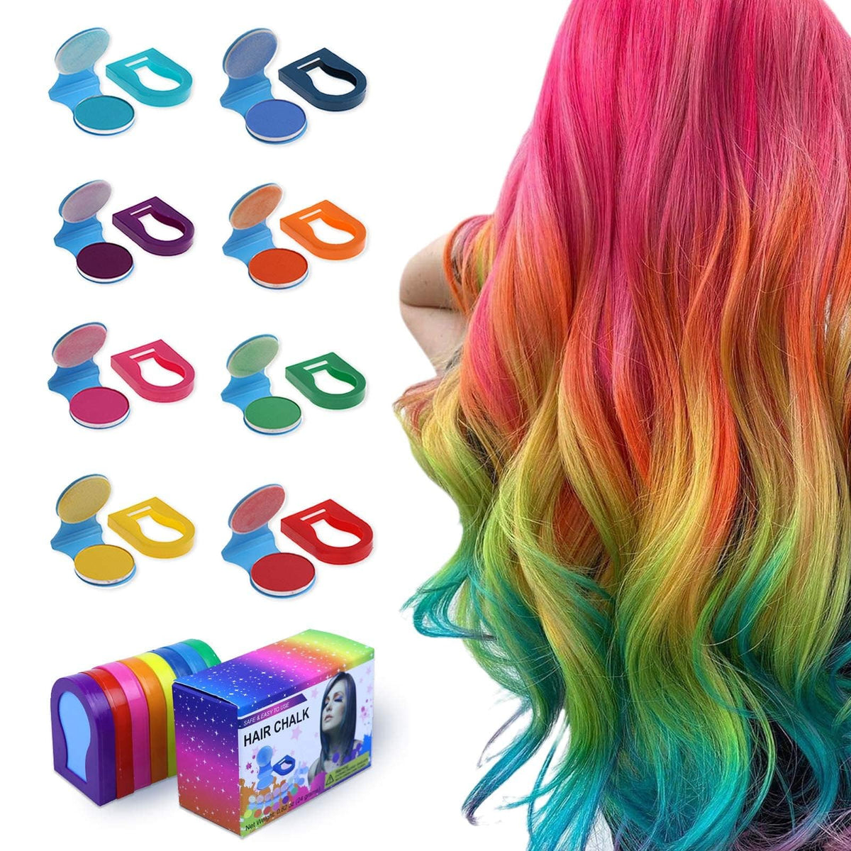Tallsocne tiza para cabello con 8 colores para cabellos vibrantes y divertidos