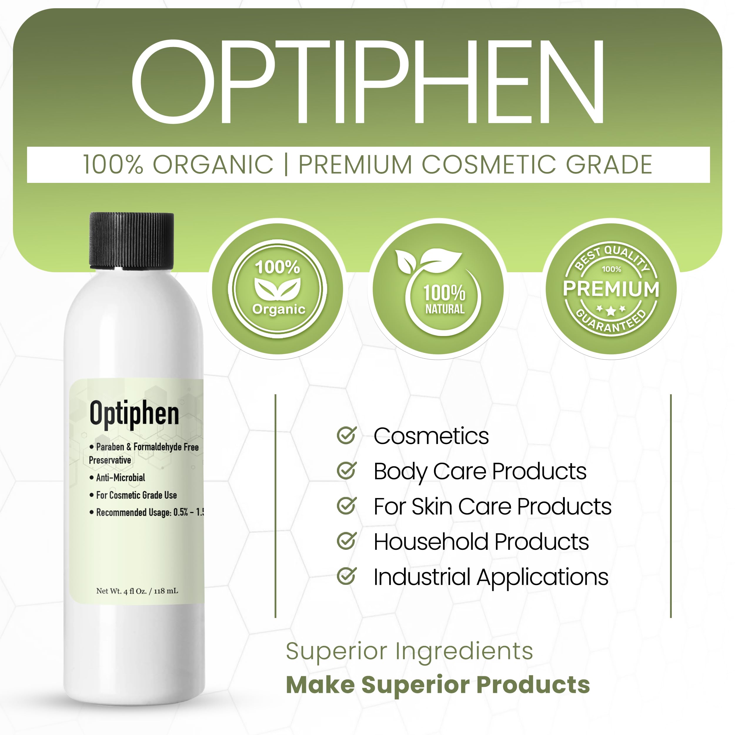 Envase 30ml Optiphen, formato práctico para lotes pequeños.