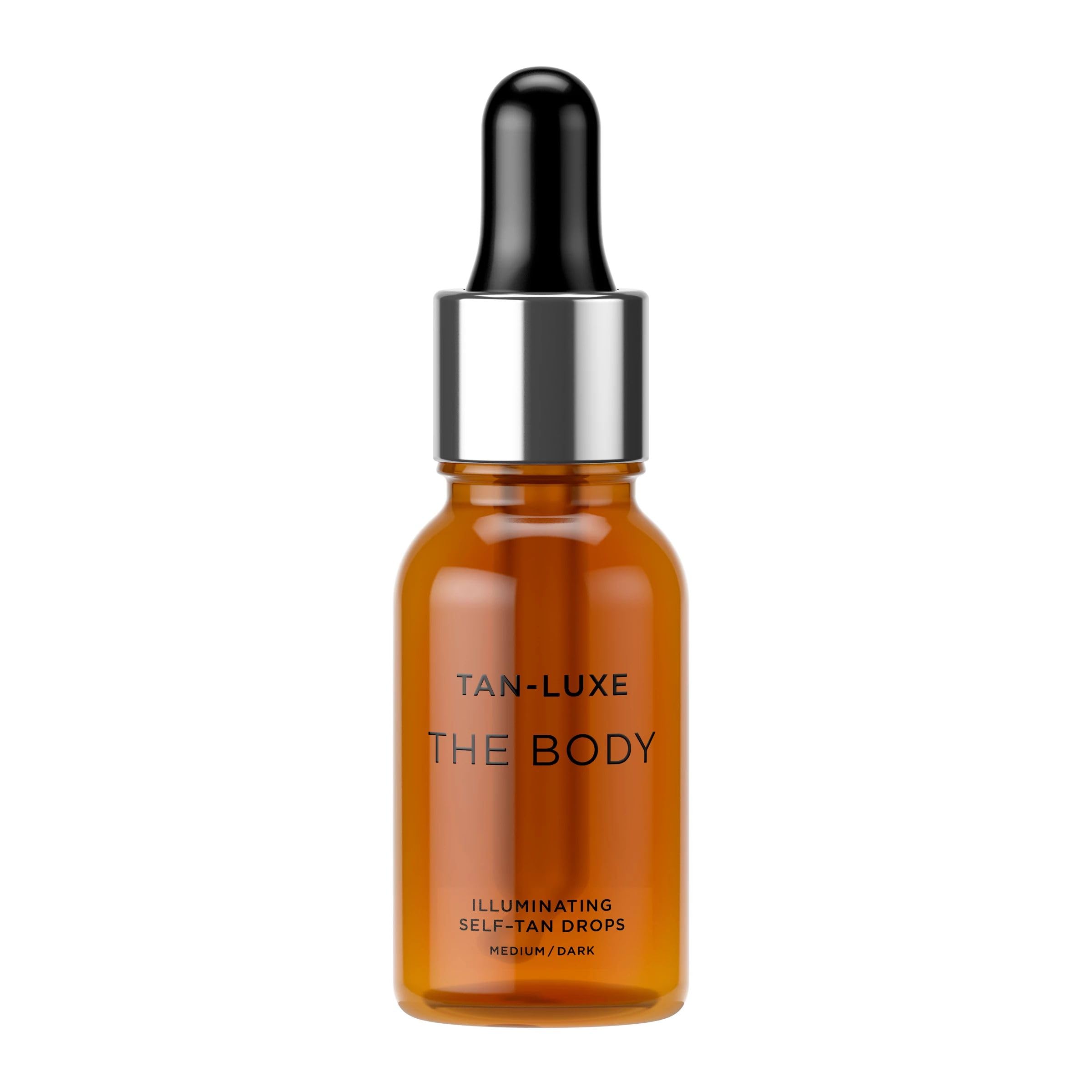 Tan-Luxe Gotas Iluminadoras para Cuerpo, frasco de 15 ml, brillo natural a tu medida.