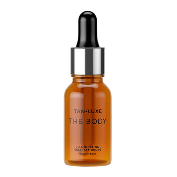 Tan-Luxe Gotas Iluminadoras para Cuerpo, frasco de 15 ml, brillo natural a tu medida.