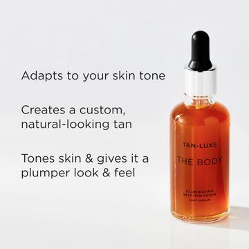 Tan-Luxe Gouttes Corps Pipette-Doseuse: dosage personnalisé pour une teinte adaptée à votre peau.