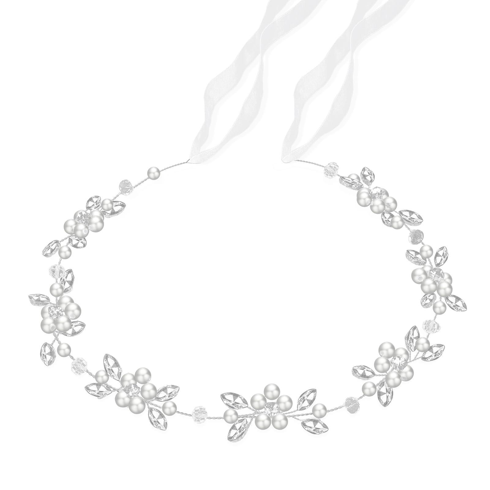 Diadema Tanfeine con flor-perlas-diamantes, ideal para bodas