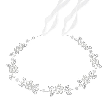 Diadema Tanfeine con flor-perlas-diamantes, ideal para bodas