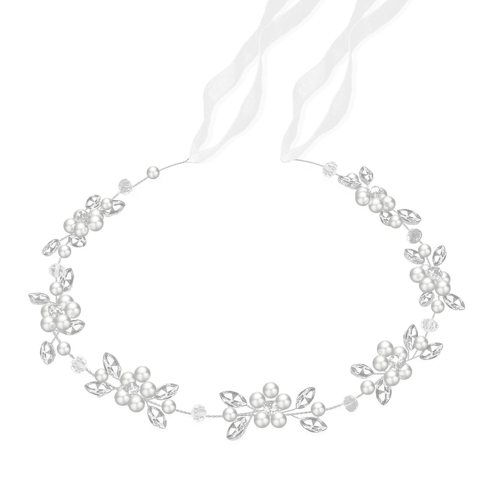Diadema Tanfeine con flor-perlas-diamantes, ideal para bodas