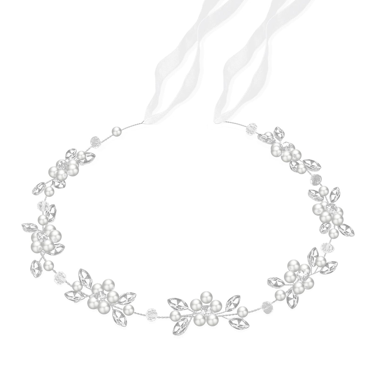Diadema Tanfeine con flor-perlas-diamantes, ideal para bodas