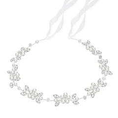 Diadema Tanfeine con flor-perlas-diamantes, ideal para bodas